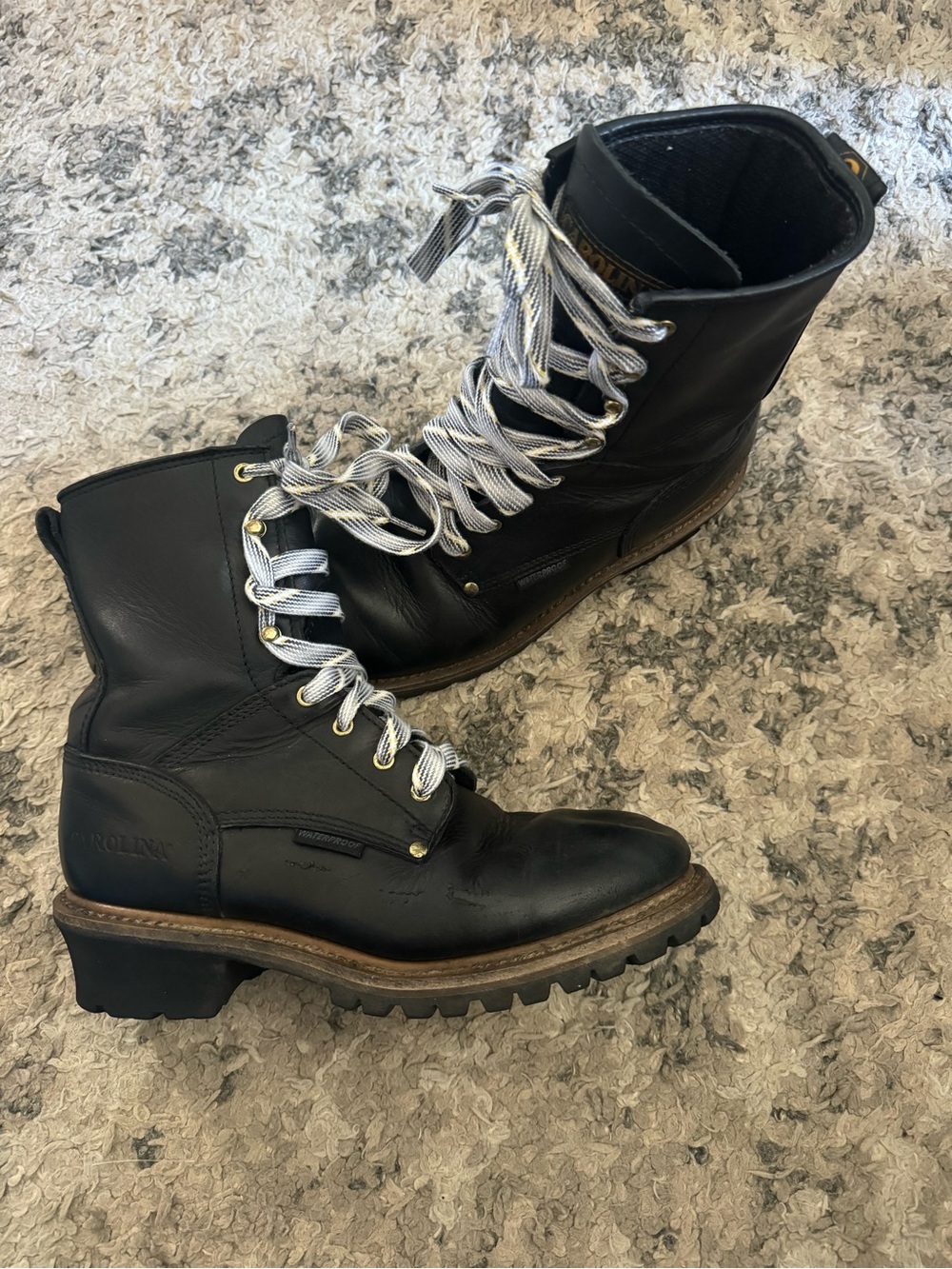 Men's Black Leather Lace-Up Work Boots with Contrast Laces 10.5